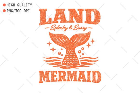 Retro Summer Land Mermaid PNG Graphics Freebies